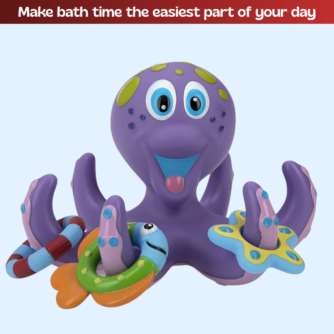 Floating Octopus Bath Toy –  Montessori Ring Toss &amp; Stacking Water Game for Toddlers' Sensory Development