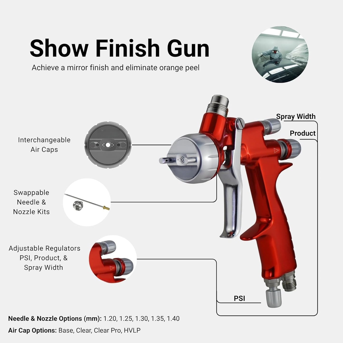 Gravity Feed Spray Gun, Lightweight Precision Paint Sprayer for Automotive Industrial Finishing