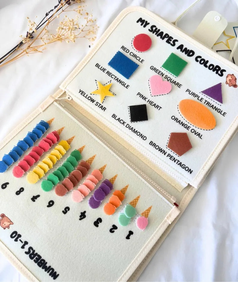 Montessori Sensory Busy Board – Portable Felt Activity Book for Toddlers' Fine Motor Skills Early Learning Travel Toy